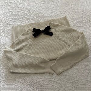 J.Crew Size M Black Bow Detail Women's Cotton Cream Ivory Sweater